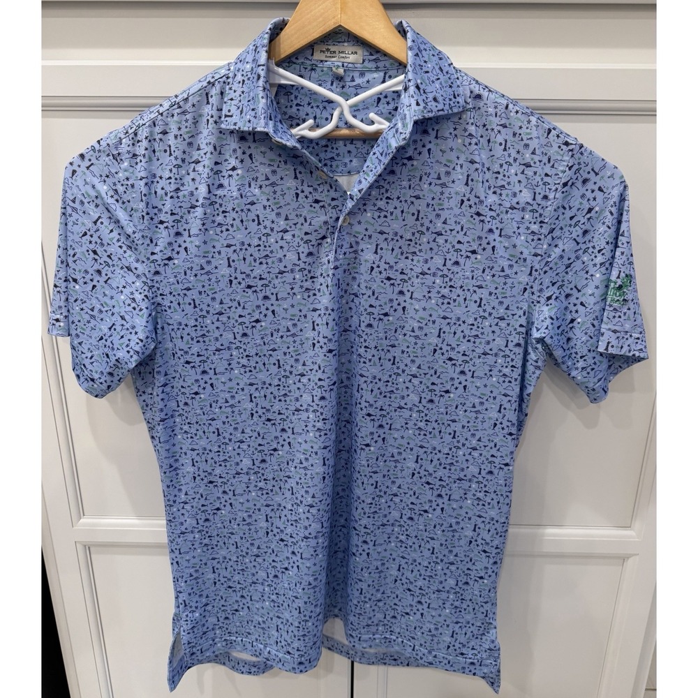 Peter Millar Summer Comfort Polo Desert Willow Golf Resort Drink Blue Sz S beach